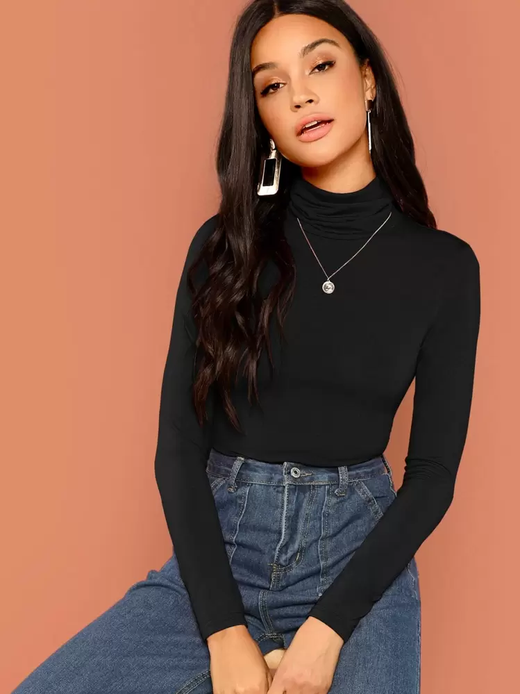 SHEIN Solid Form Fitting Turtleneck Top SHEIN ASIA