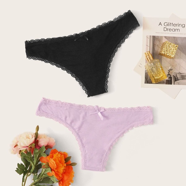 

2pack Lace Trim Panty Set, Multicolor