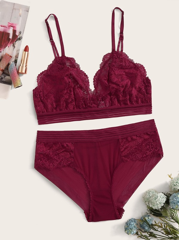 

Floral Lace Lingerie Set, Burgundy