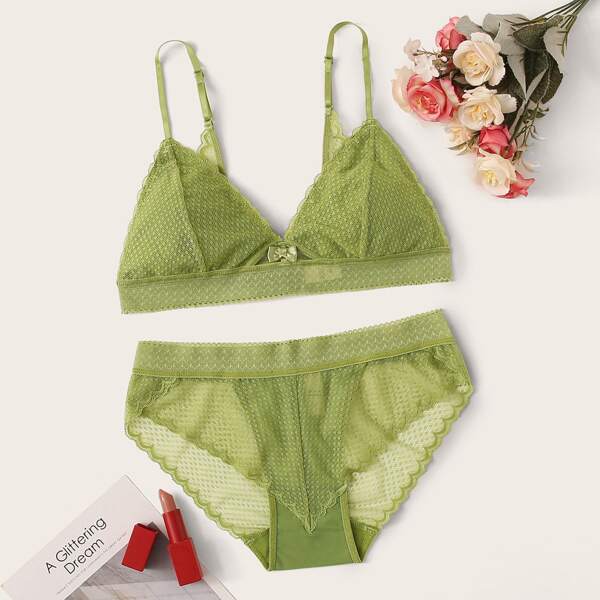 

Floral Lace Lingerie Set, Green