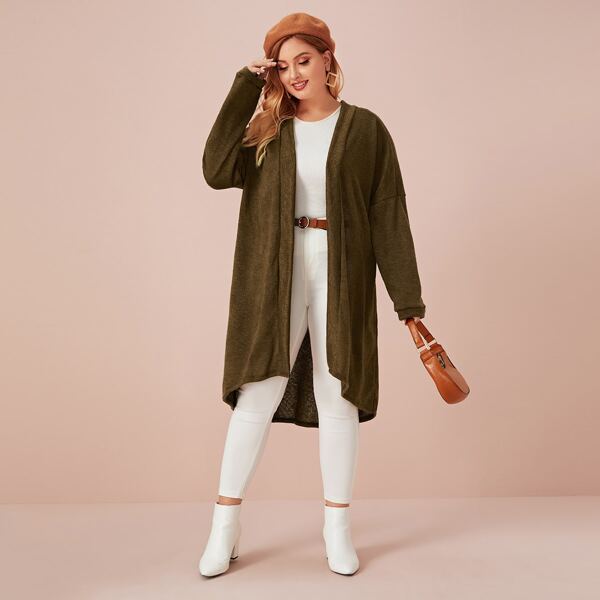 

Plus Open Front Drop Shoulder Cardigan, Army green