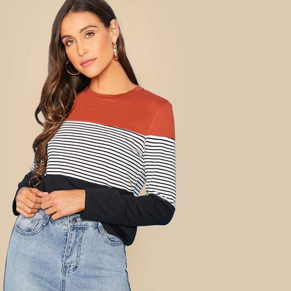 

Cut-and-sew Striped Tee, Multicolor