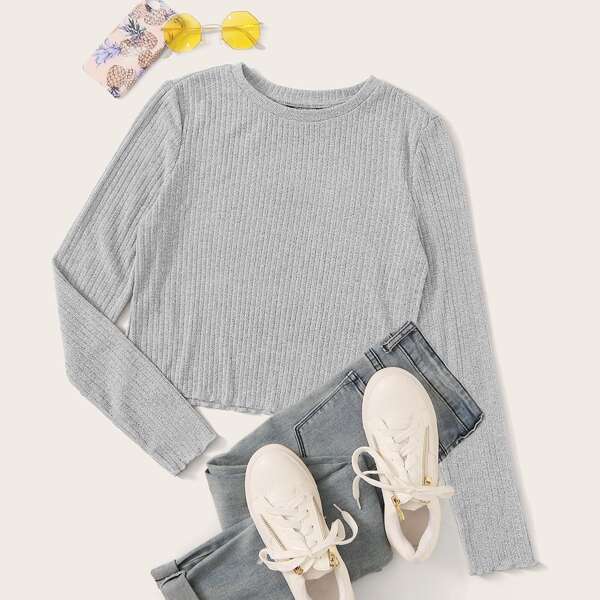 

Rib-knit Heather Grey Top