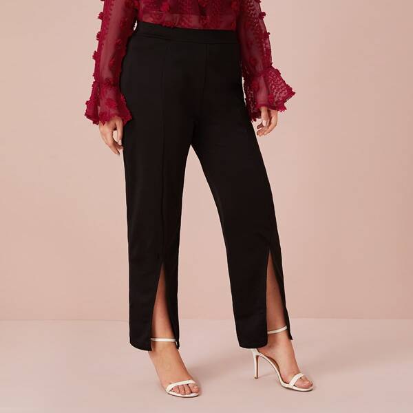 

Plus V Cut Hem Tailored Pants, Black