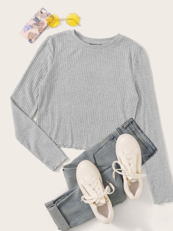 

Rib-knit Heather Grey Top