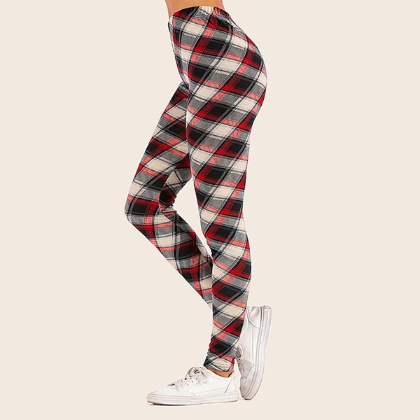 

Plaid Pattern High Waist Leggings, Multicolor