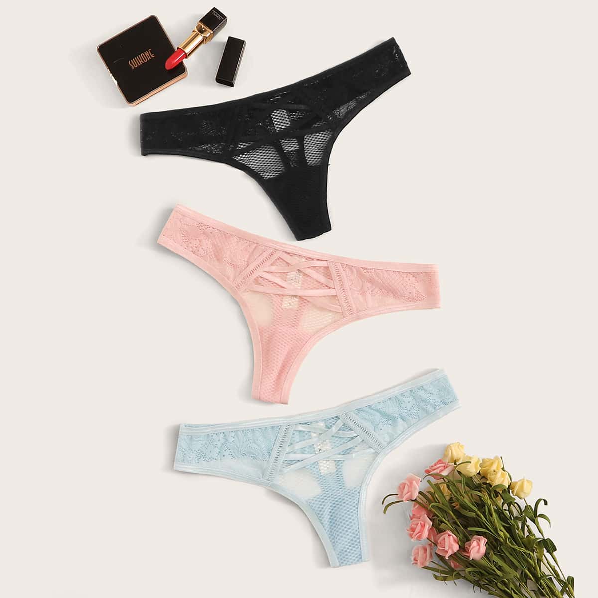

3pack Criss Cross Panty Set, Multicolor