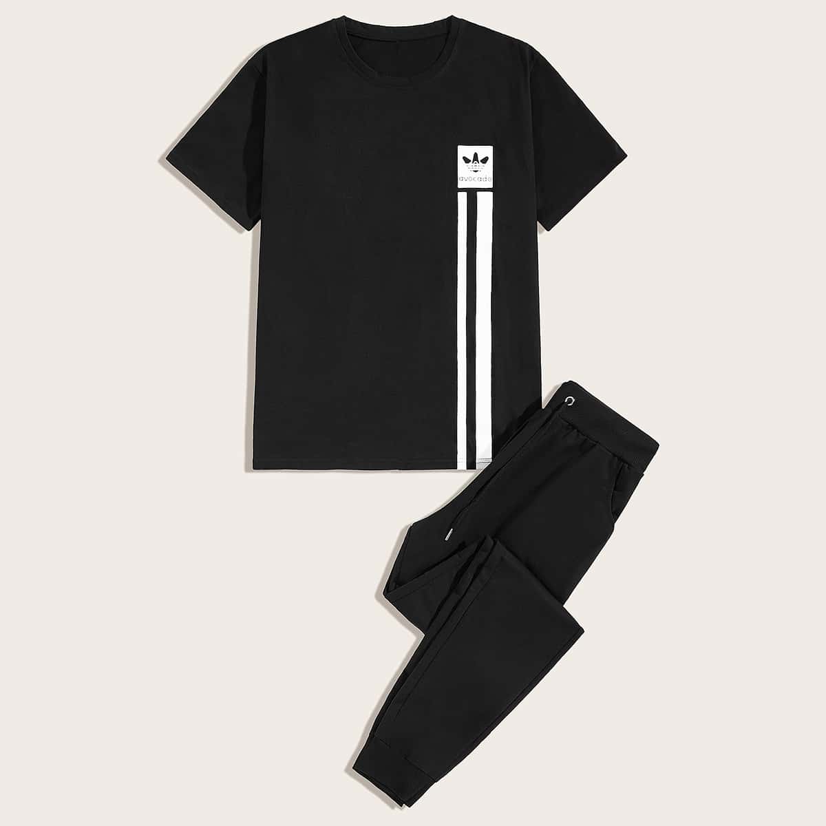 

Guys Letter Graphic Tee & Drawstring Sweatpants, Black