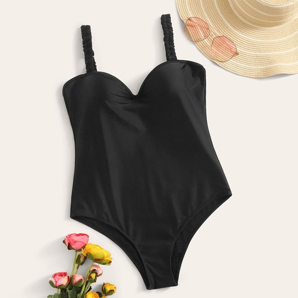 

Solid Underwire One Piece Swimwear, Black