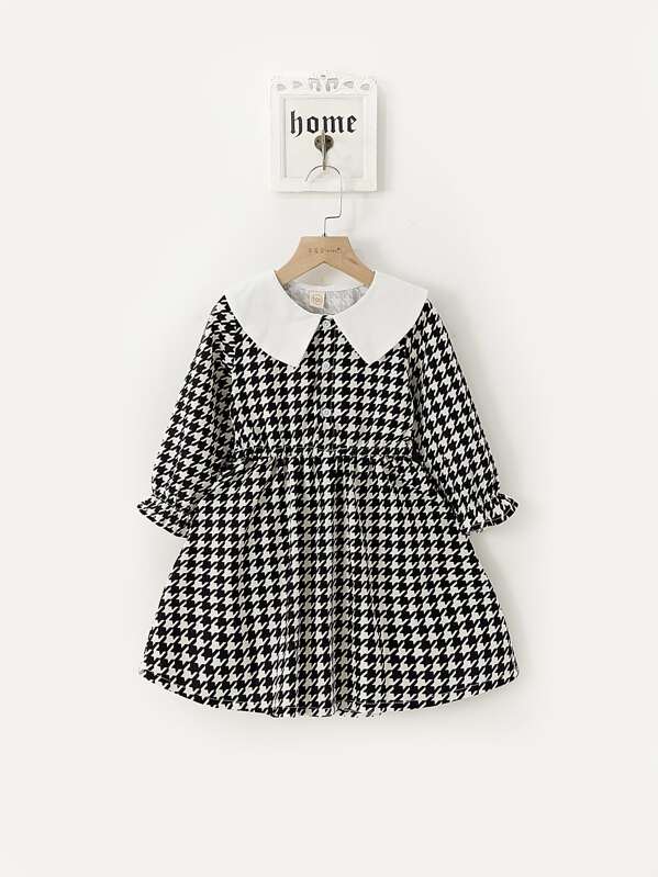 

Toddler Girls Houndstooth Contrast Collar Swing Dress, Black and white, Sofia B