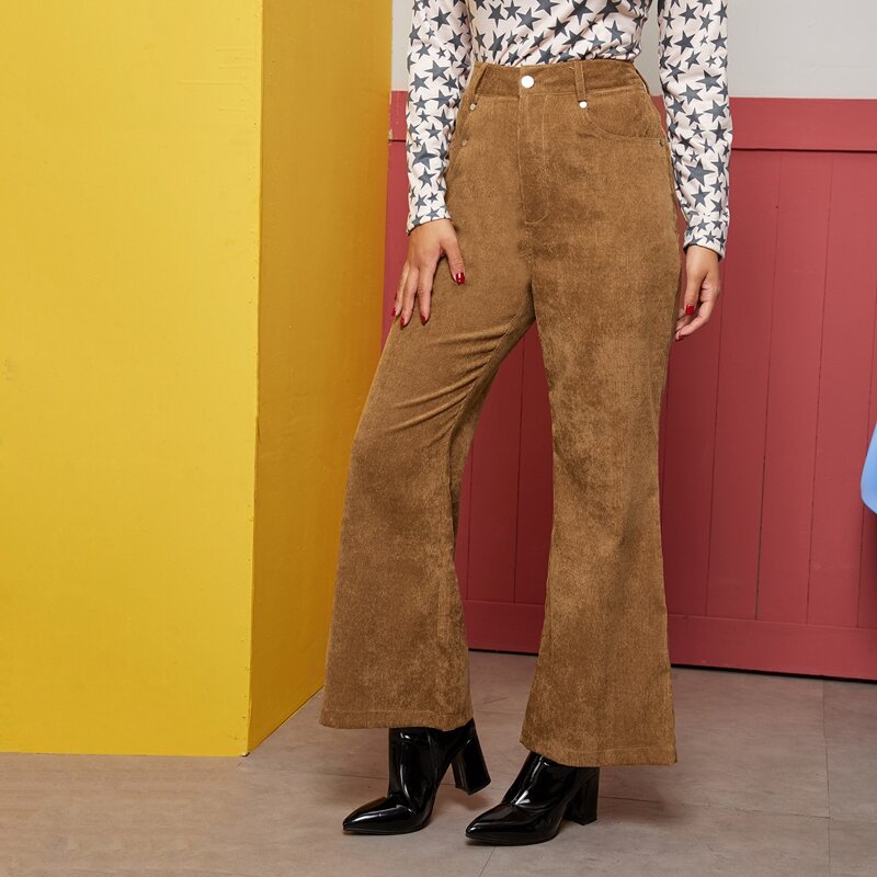 

Corduroy Slant Pocket Flare Pants, Brown
