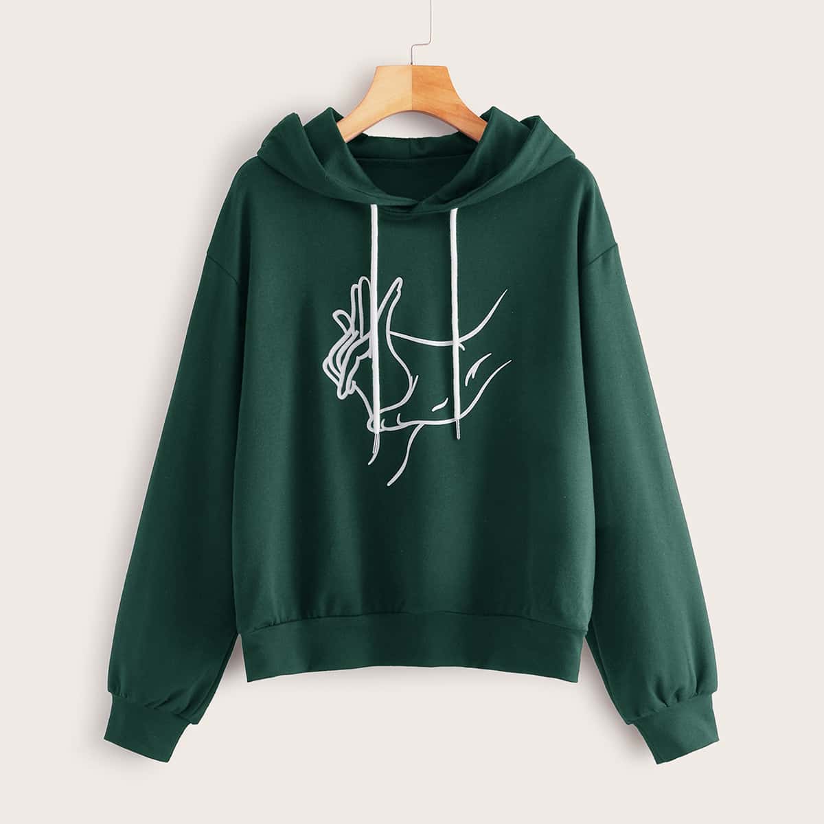 

Hands Print Drawstring Hooded Sweatshirt, Green