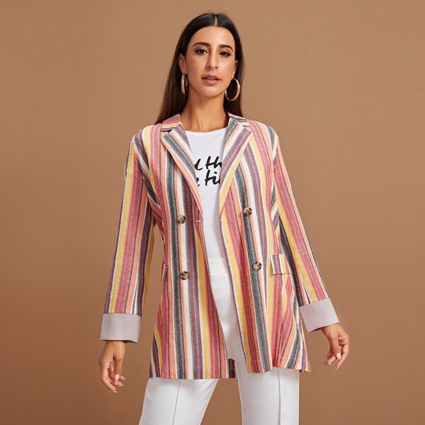 

Multi-Striped Double Button Blazer, Multicolor