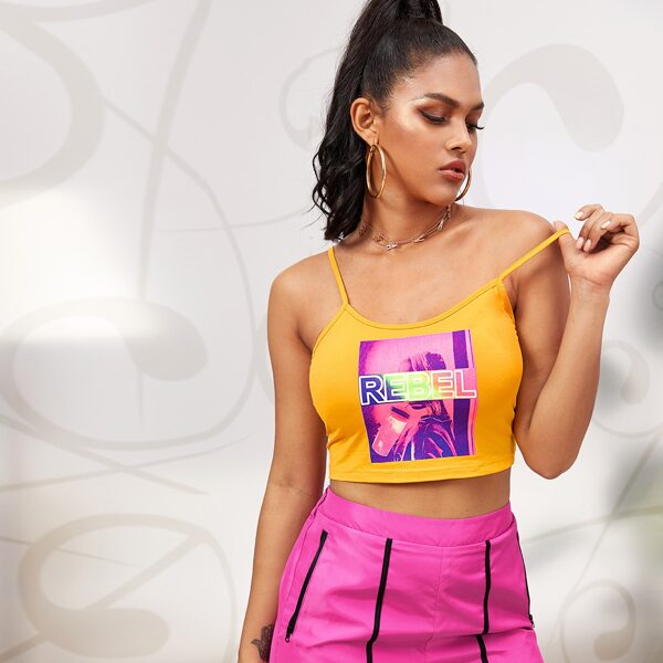 

Letter Graphic Crop Cami Top, Yellow bright