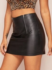 SHEIN BAE Faux Leather Zip-Up Mini Skirt - Black - View 4