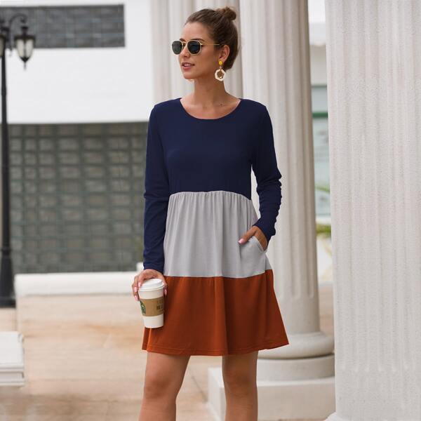 

Cut And Sew Smock Dress, Multicolor