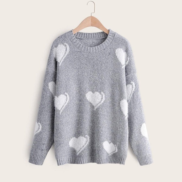 

Drop Shoulder Heart Print Jumper