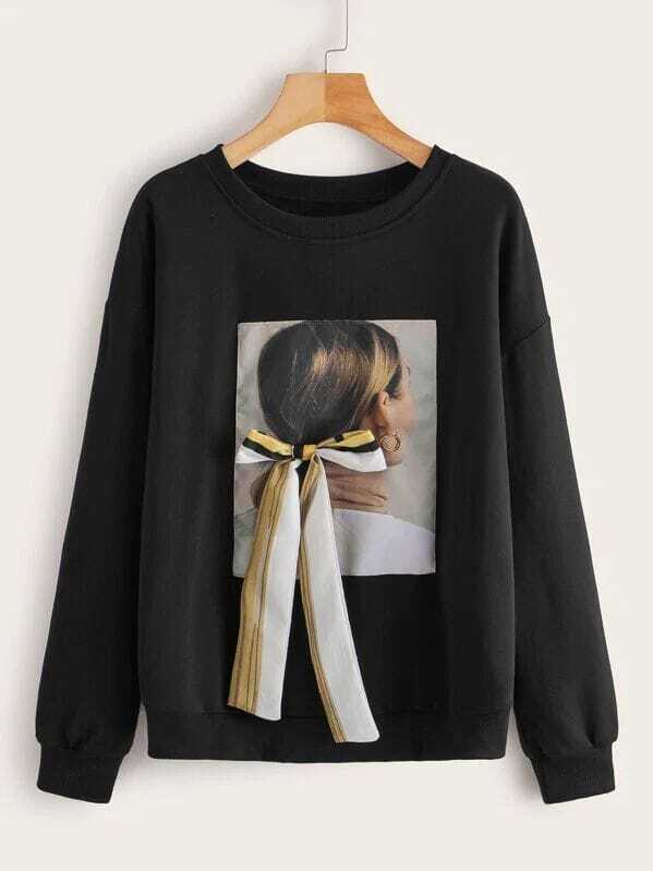 

Plus Bow Tie Figure Graphic Sweatshirt, Black