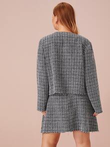 Cazadora tweed con falda midi con bolsillo delantero - grande - Negro - Ver 2