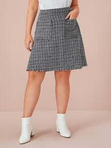 Cazadora tweed con falda midi con bolsillo delantero - grande - Negro - Ver 6