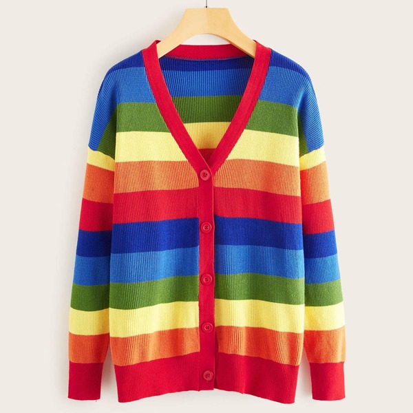 

Rainbow Striped Button Front Cardigan