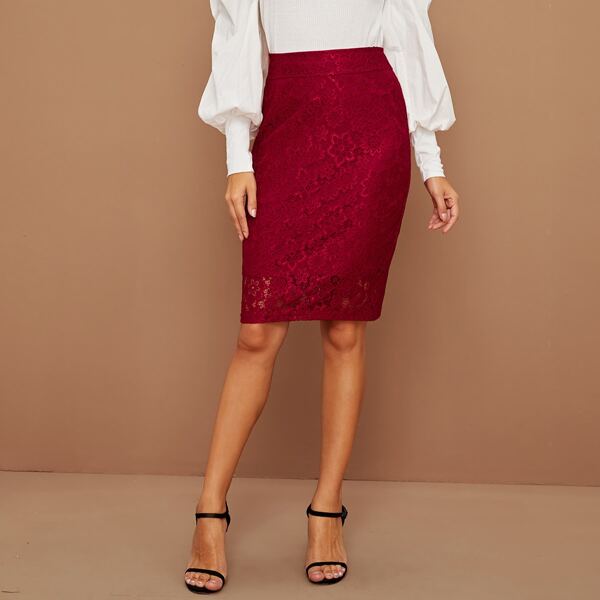

Solid Lace Bodycon Skirt, Burgundy