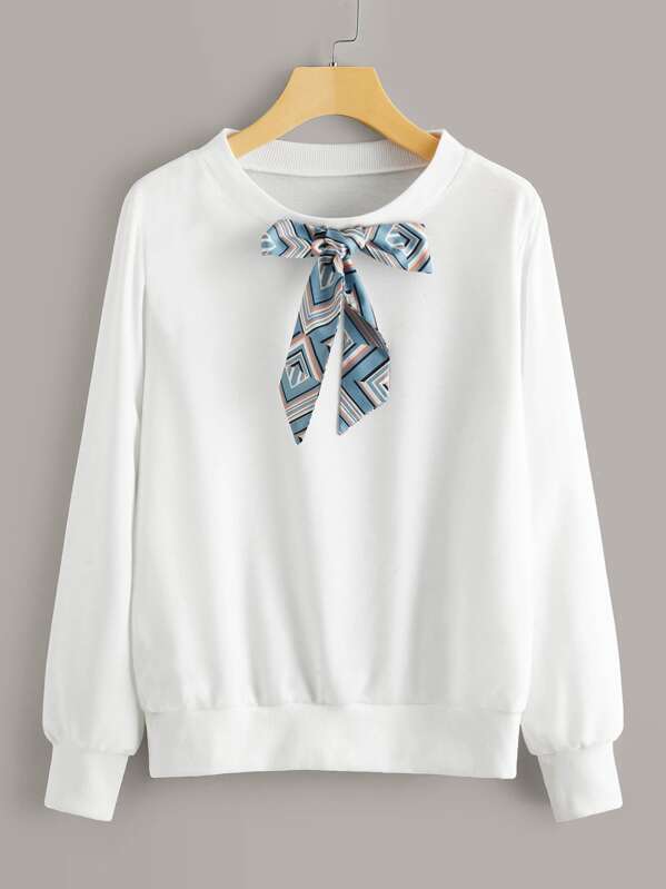 

Striped Bow Front Sweatshirt, White