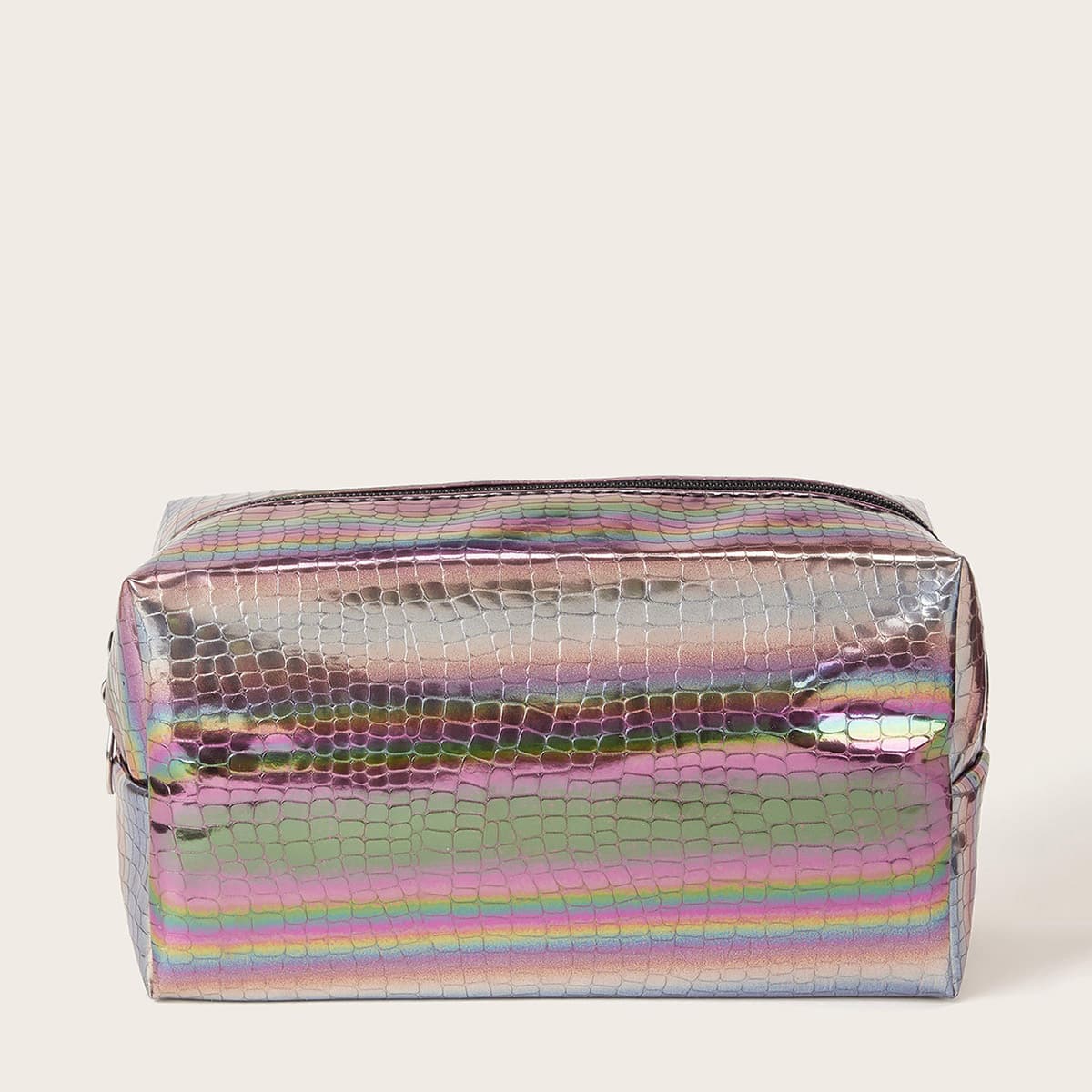 

Snakeskin Print Holographic Makeup Bag, Multicolor