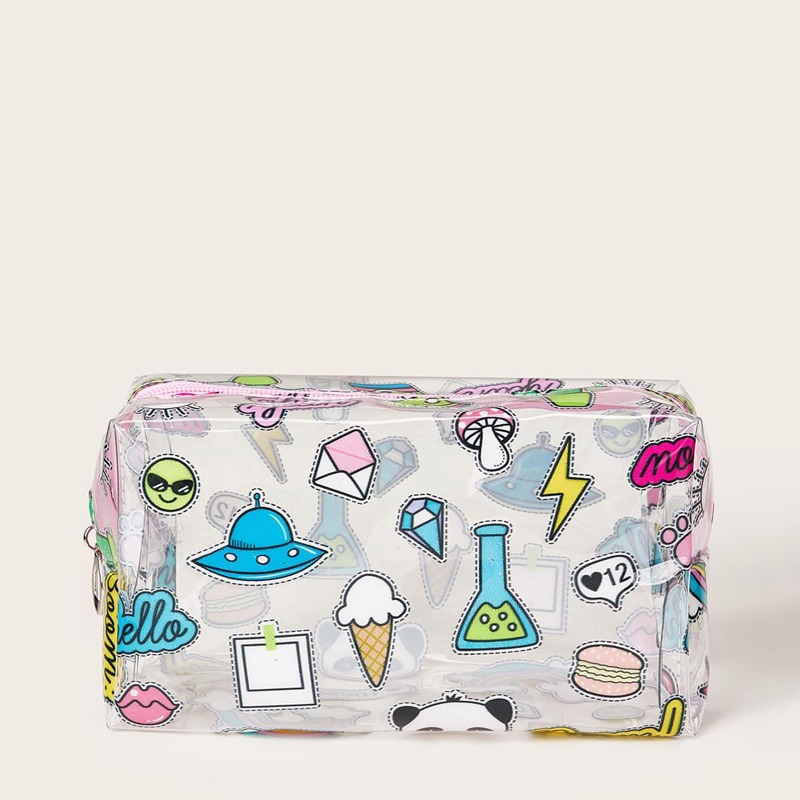 

Cartoon Graphic Transparent Makeup Bag, Multicolor