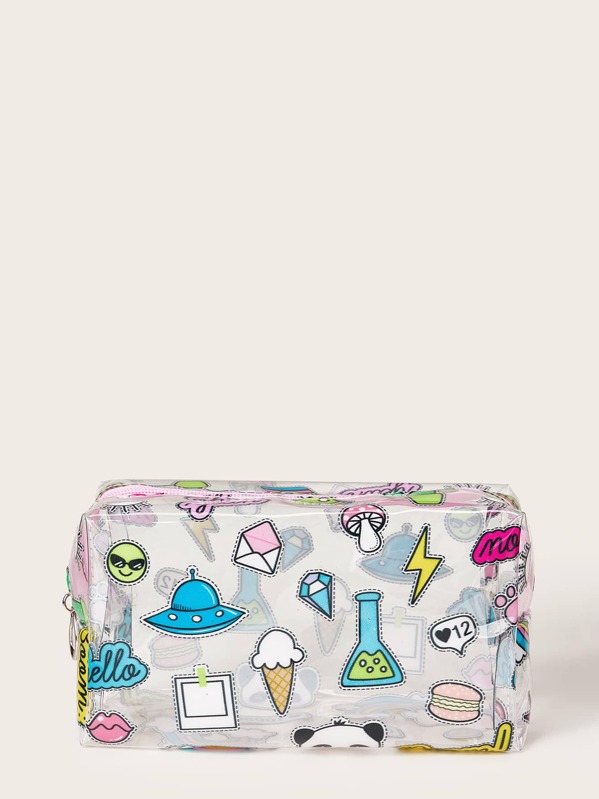 

Cartoon Graphic Transparent Makeup Bag, Multicolor