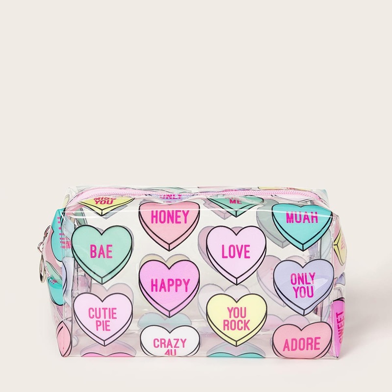 

Heart & Letter Graphic Transparent Makeup Bag, Multicolor
