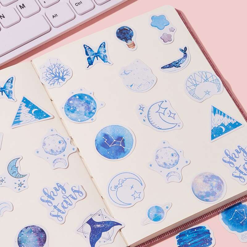 

50pcs Moon & Planet Print Sticker