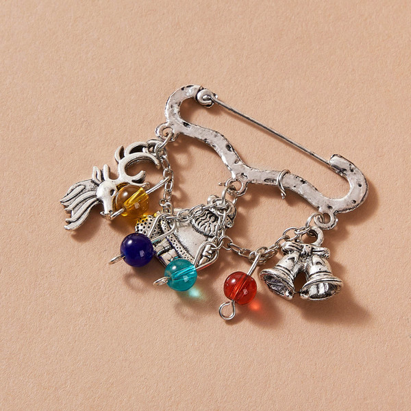 

1pc Christmas Bell & Antlers Charm Brooch, Silver