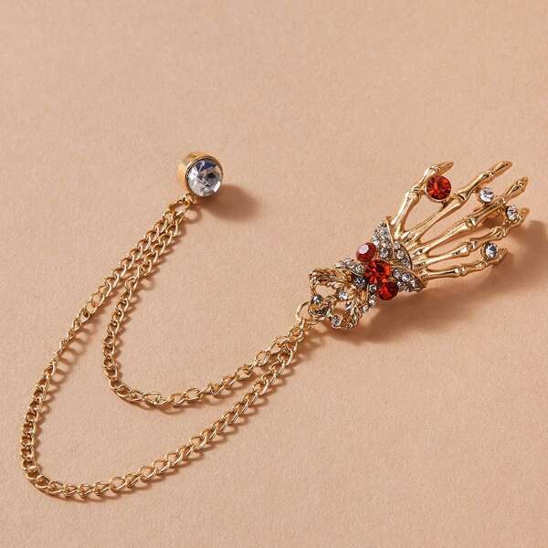 

1pc Rhinestone & Chain Decor Brooch, Gold