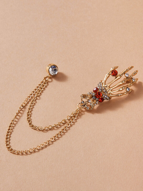 

1pc Rhinestone & Chain Decor Brooch, Gold
