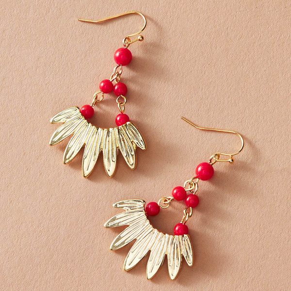 

1pair Beaded Detail Geometric Dangle Earrings, Multicolor