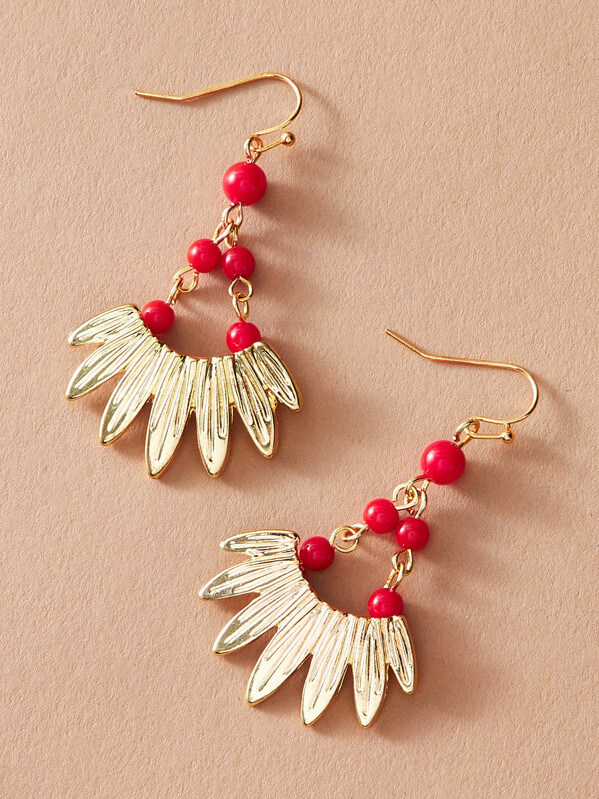 

1pair Beaded Detail Geometric Dangle Earrings, Multicolor