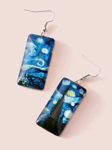 1對繪畫圖案垂墜耳環 - 彩色 - 查看 2