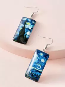 1對繪畫圖案垂墜耳環 - 彩色 - 查看 1