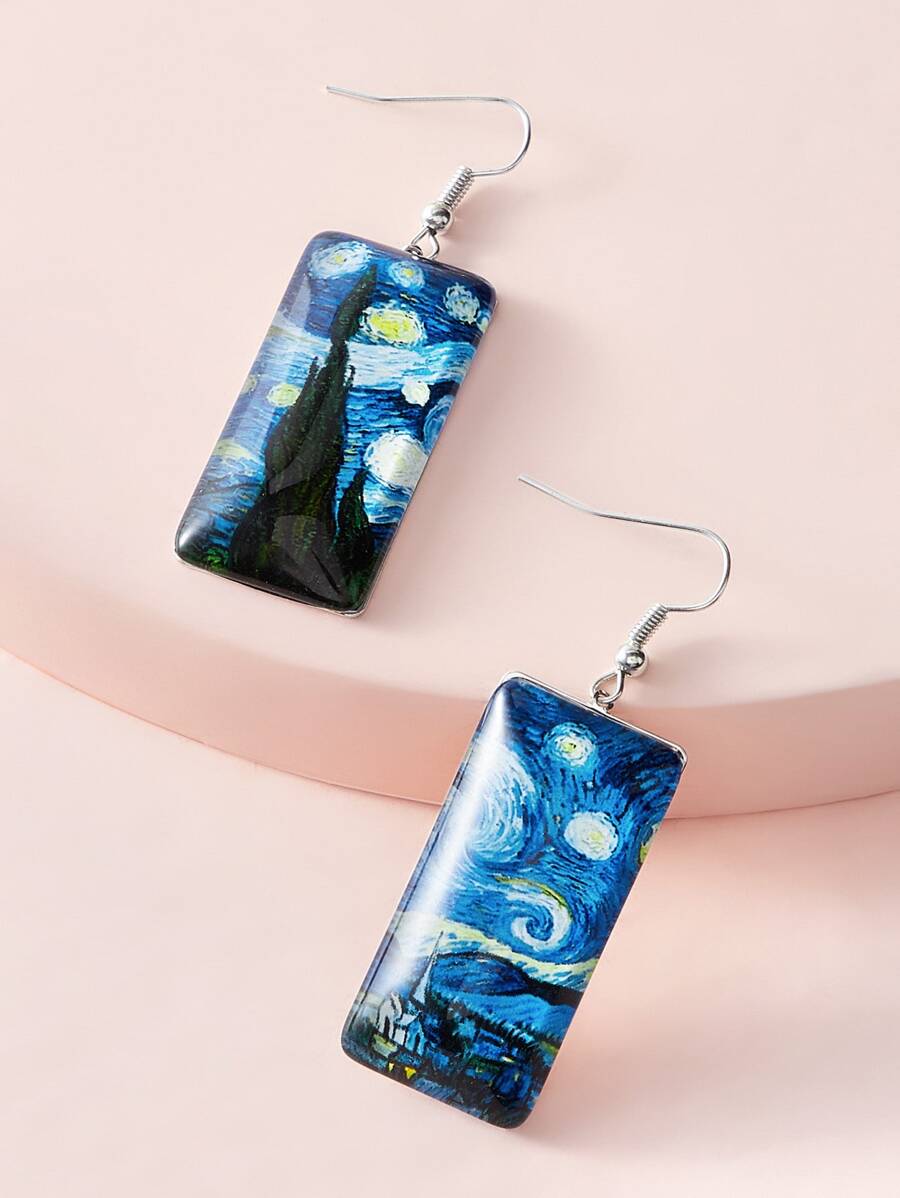 1對繪畫圖案垂墜耳環 - 彩色 - 查看 1