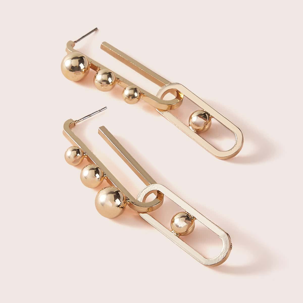

1pair Metal Ball Front Earrings, Gold