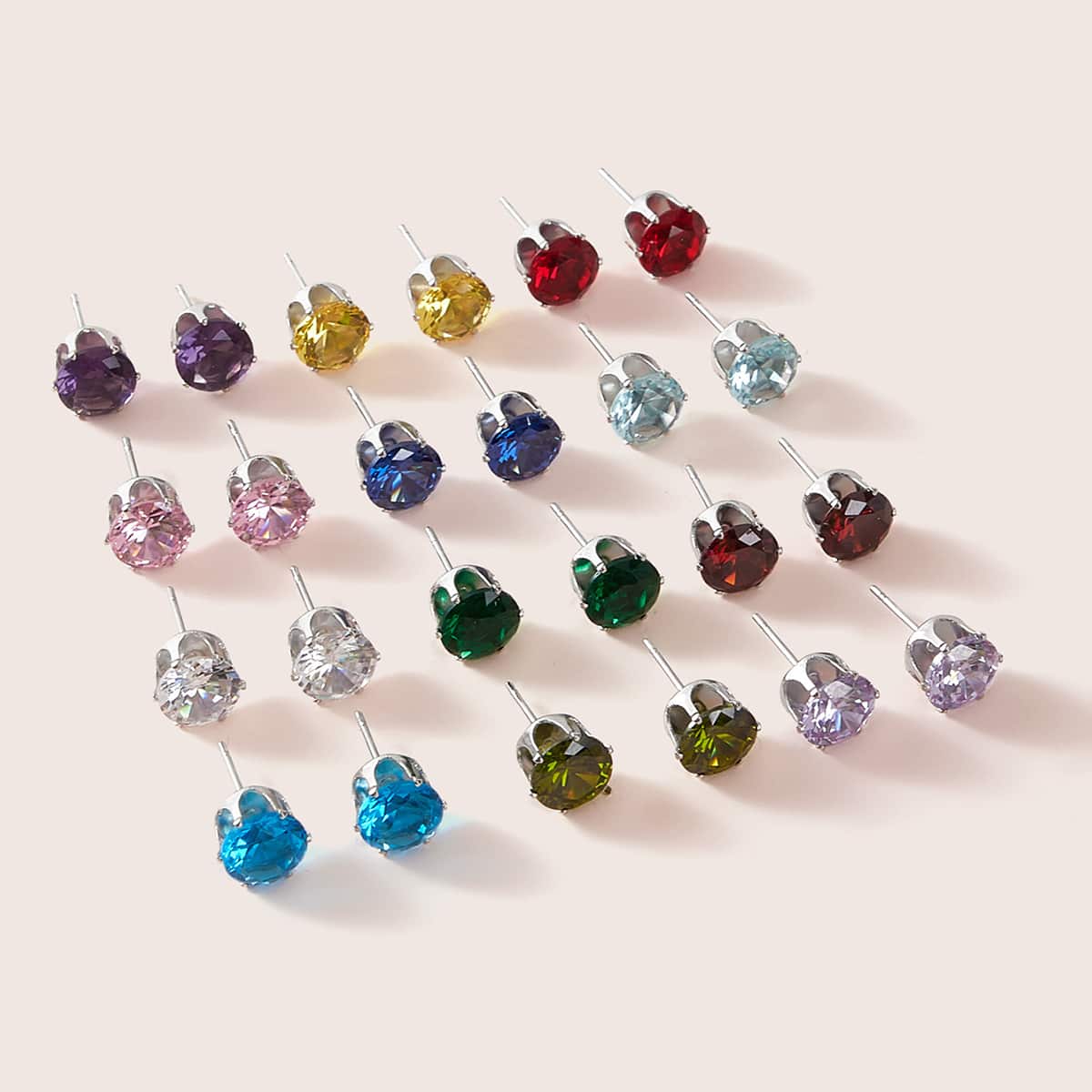 

12pairs Colorful Gem Stud Earrings Set, Multicolor