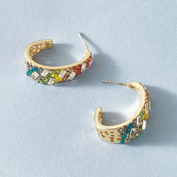

1pair Gemstone Engraved Hoop Earrings, Multicolor