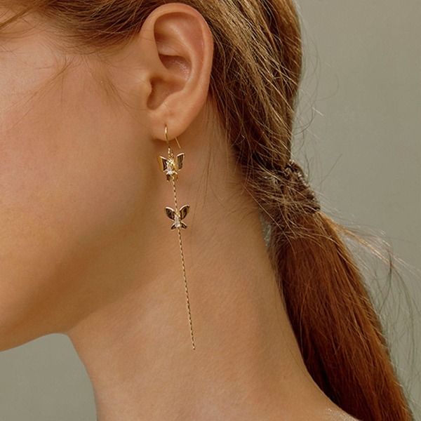 

1pair Butterfly Drop Earrings, Gold