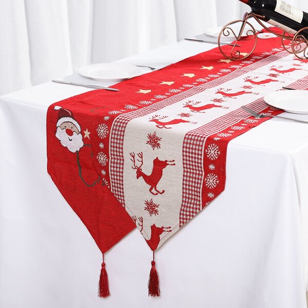 

1pc Christmas Decorative Table Runner, Red