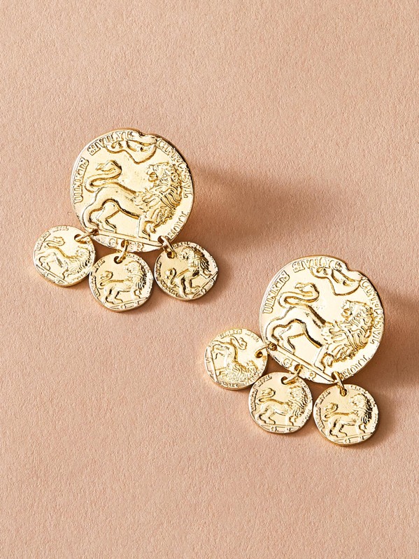 

1pair Coin Drop Earrings, Gold