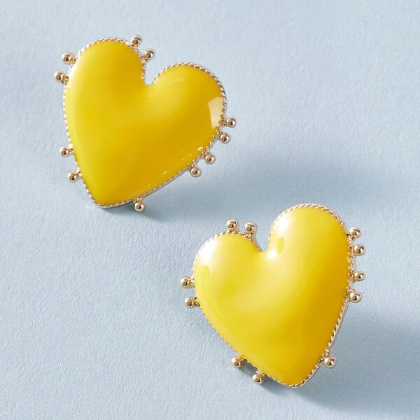 

1pair Heart Shape Stud Earrings, Yellow