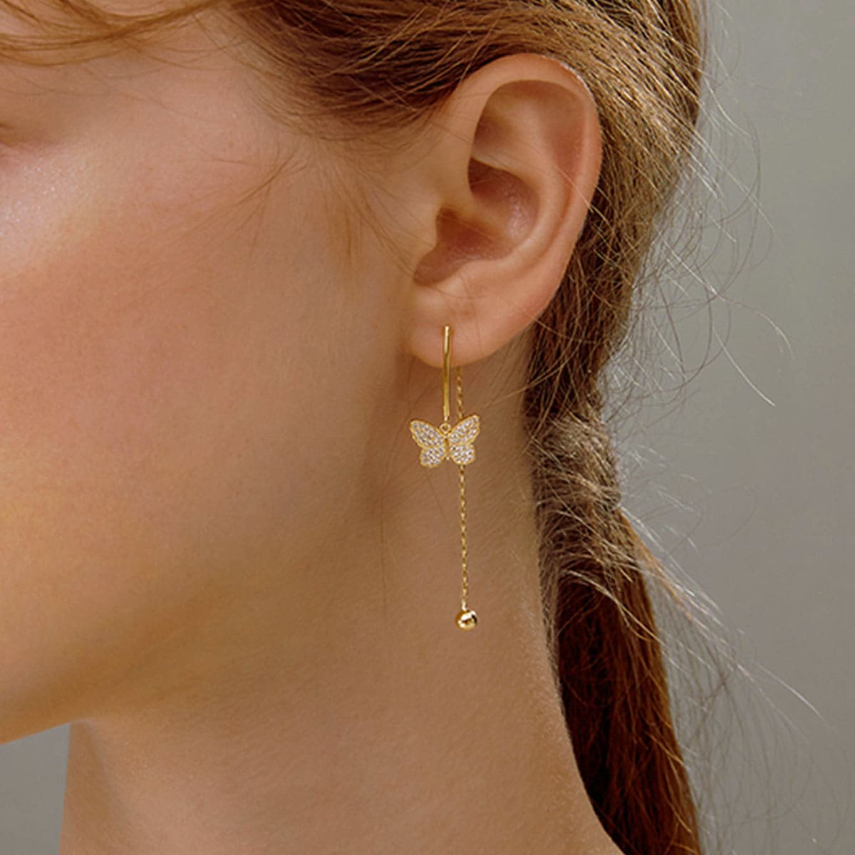 

1pair Rhinestone Decor Butterfly Drop Earrings, Gold