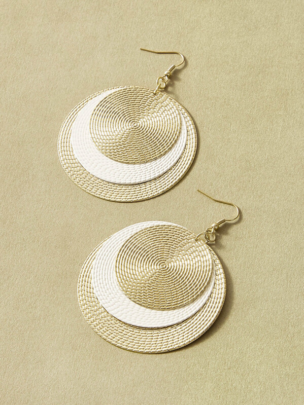 

1pair Texture Metal Round Earrings, Gold