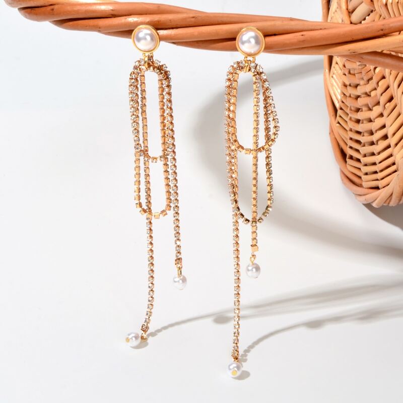 

1pair Rhinestone & Pearl Decor Earrings, Gold